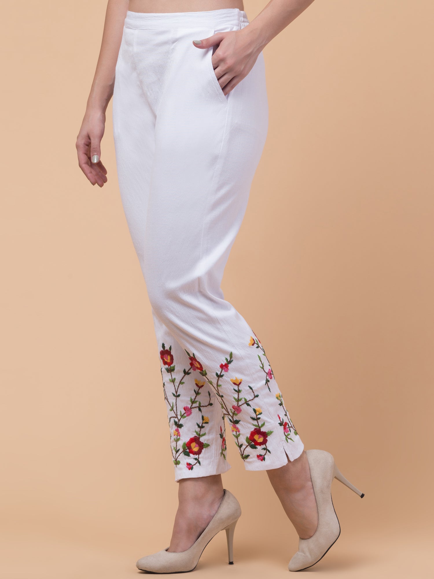 Malana Merino White Women/Girl's Embrodiry Pant / Lower