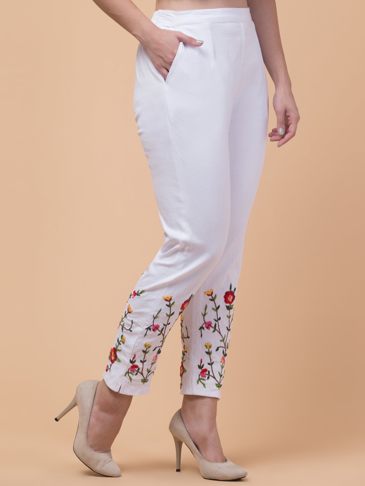 Malana Merino White Women/Girl's Embrodiry Pant / Lower