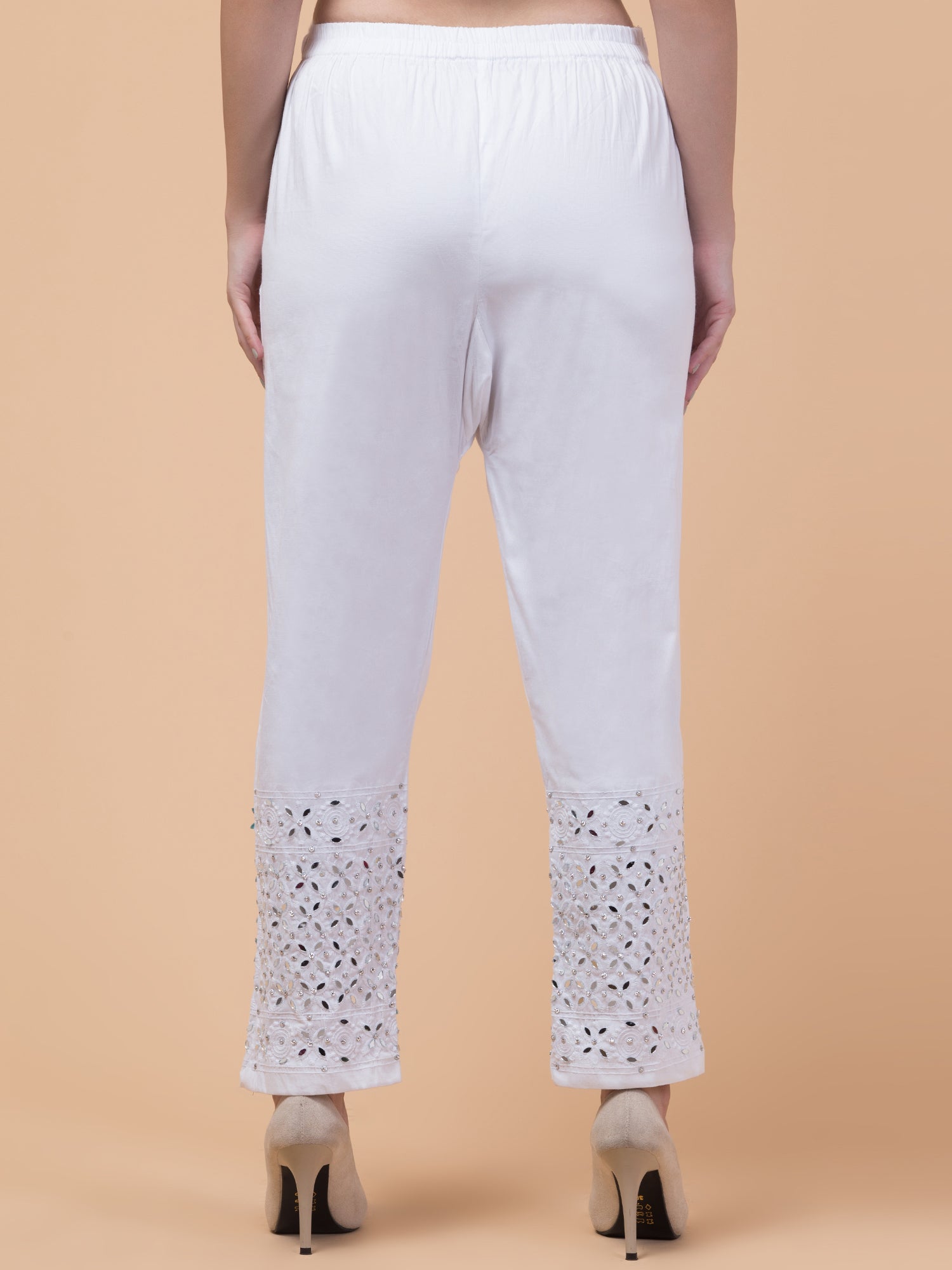 Malana Merino White Women/Girl's Stone Work Pant / Lower