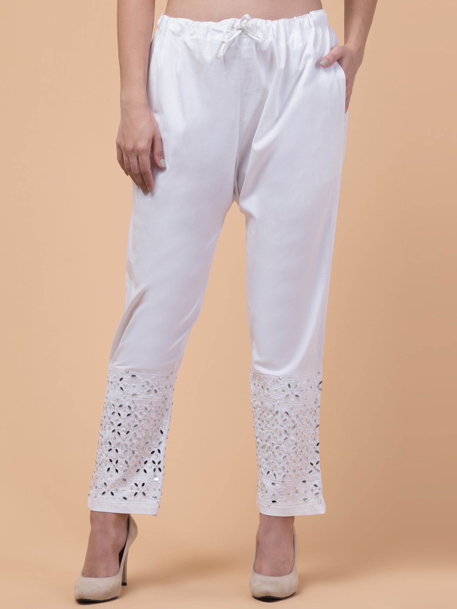 Malana Merino White Women/Girl's Laser Cut Pant / Lower