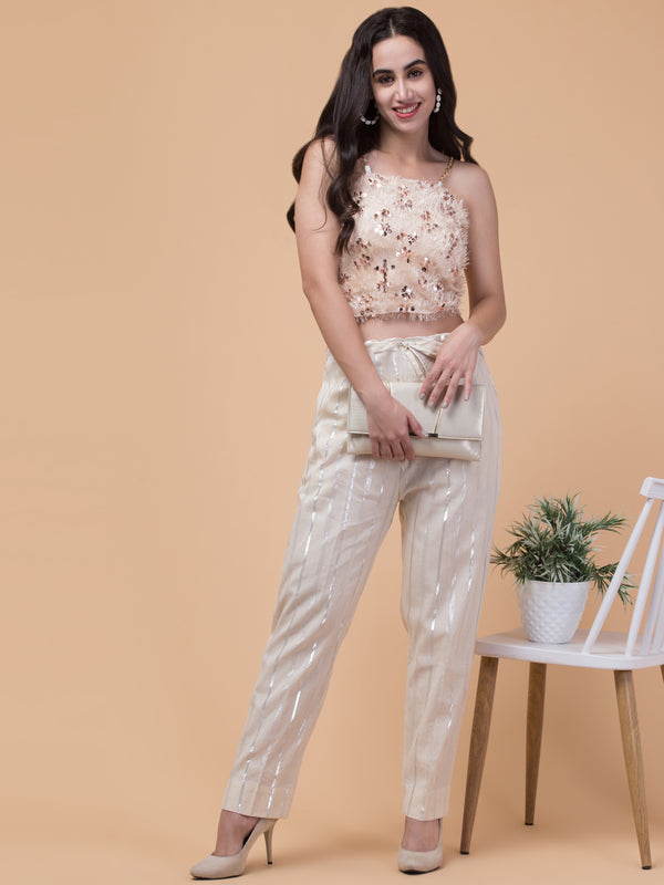 Malana Merino Beige Women/Girl's Silver Stripe Pant / Lower