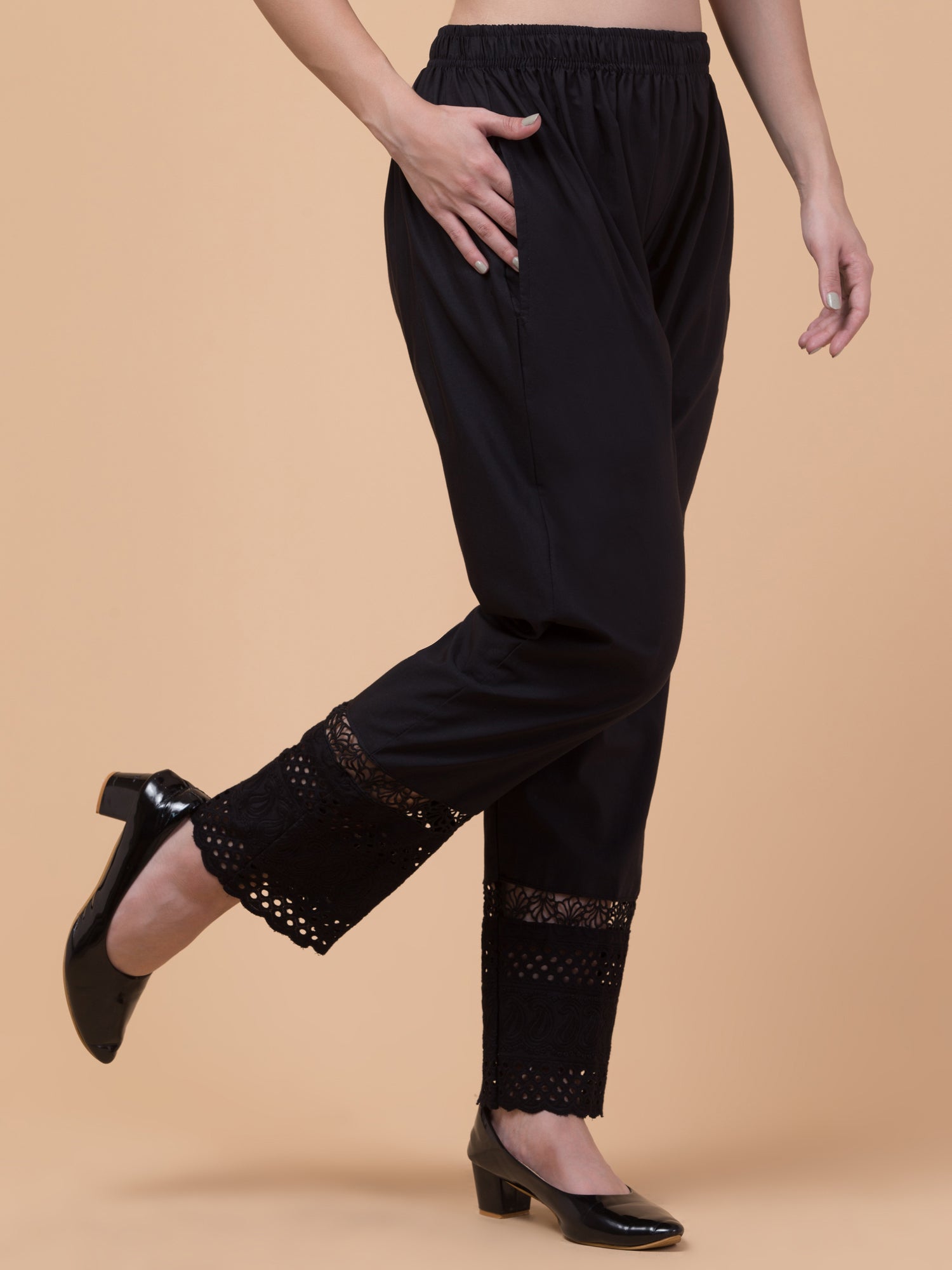 Malana Merino Black Women/Girl's Laser Cut Pant / Lower