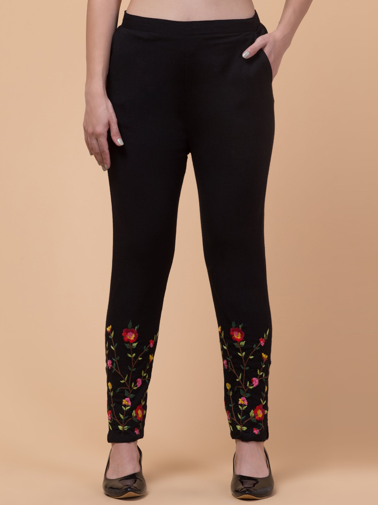 Malana Merino Black Women/Girl's Embrodiry Pant / Lower