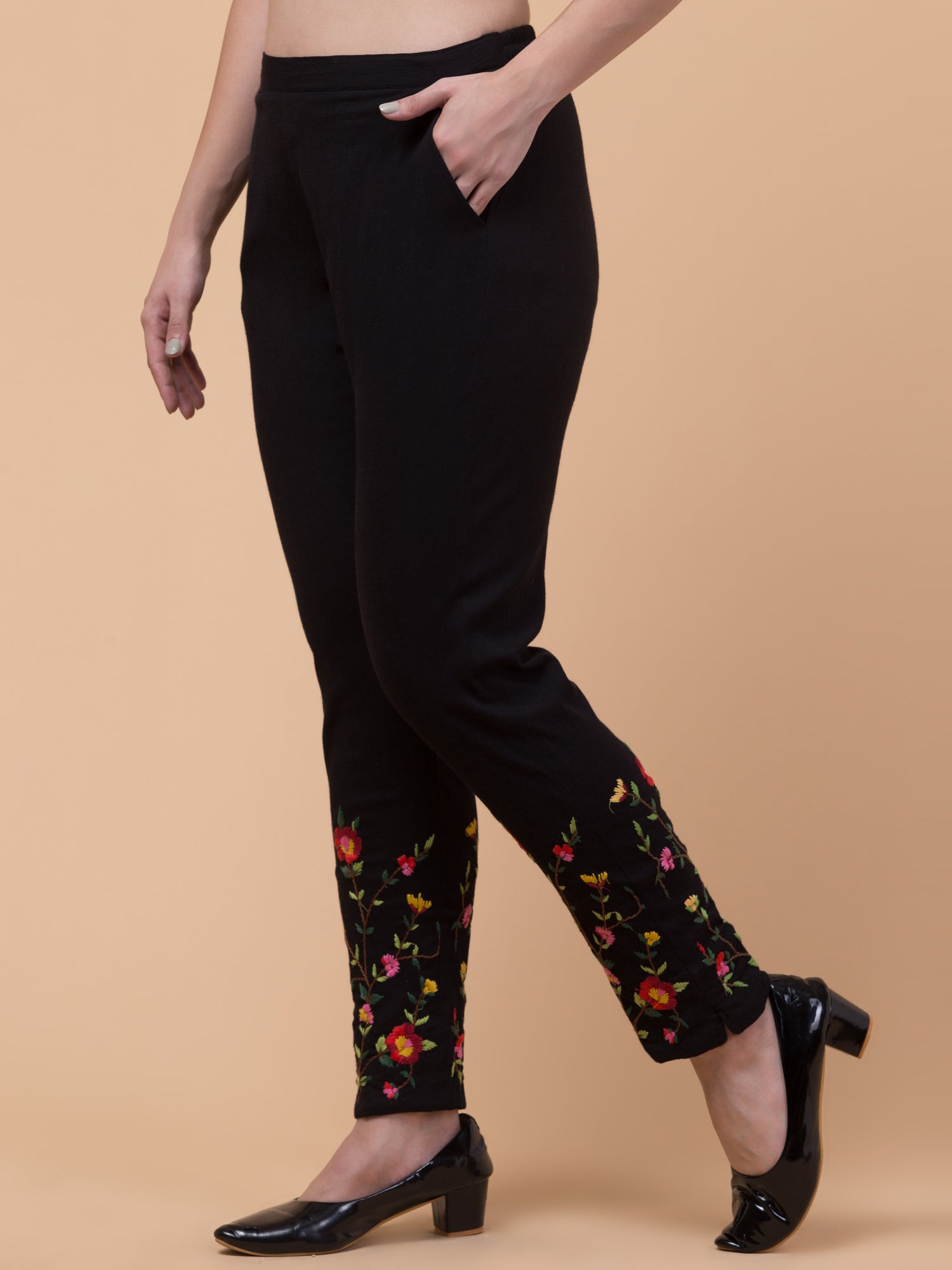 Malana Merino Black Women/Girl's Embrodiry Pant / Lower