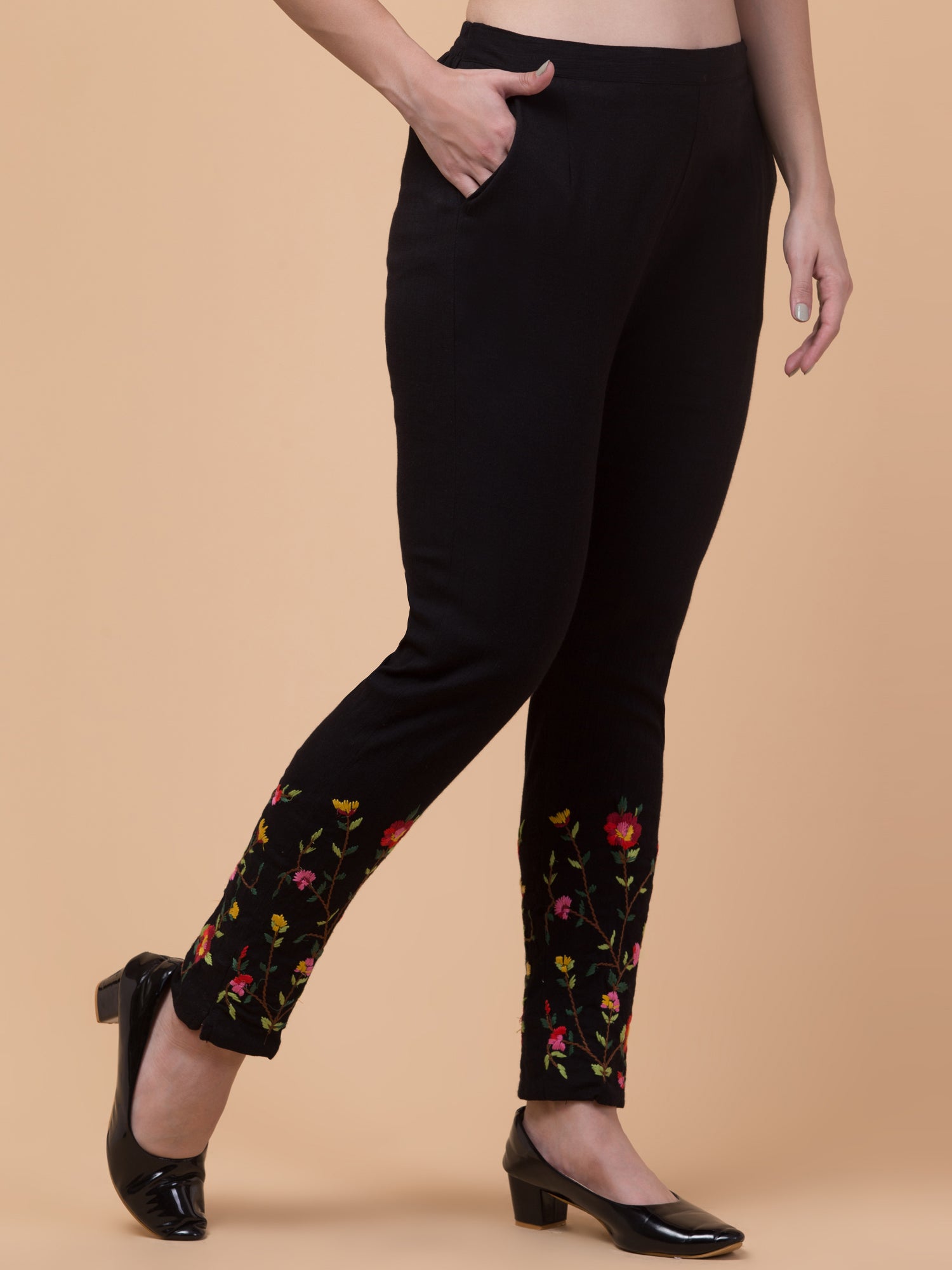 Malana Merino Black Women/Girl's Embrodiry Pant / Lower