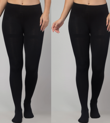 Malana Merino Women & Girl's Full Length High Waisted Warm Pantyhose Stockings Black (Pack of 2)