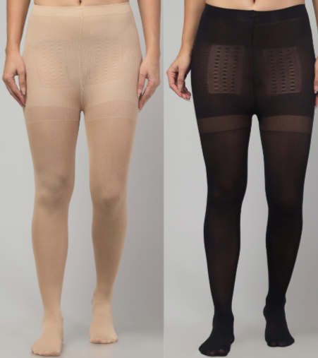 Malana Merino Comfortable Stockinggs for Women/Girls, High-Waist Nylon Opaque Pantyhose Stcokings | Super Strech Waistband with Breathable Material Skin & Black (Pack of 2)