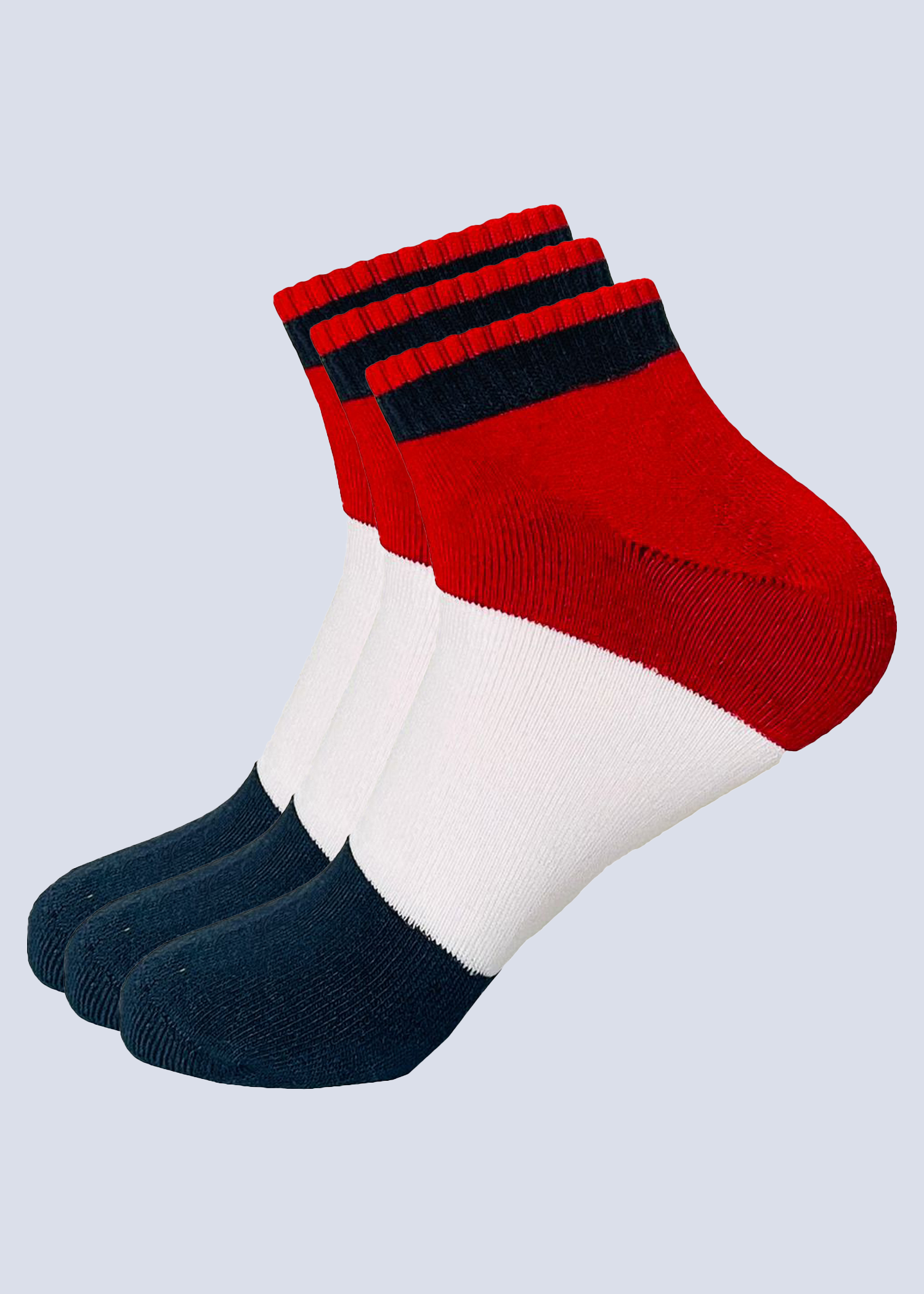 Malana Merino Sneaker Length Red & Blue Sports/Gym Socks for Men \ Made With Cotton & Spandex (Pack of 3)