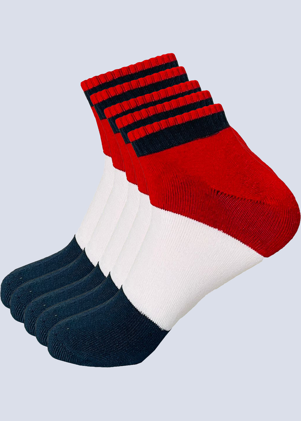 Malana Merino Sneaker Length Red & Blue Sports/Gym Socks for Men \ Made With Cotton & Spandex (Pack of 5)