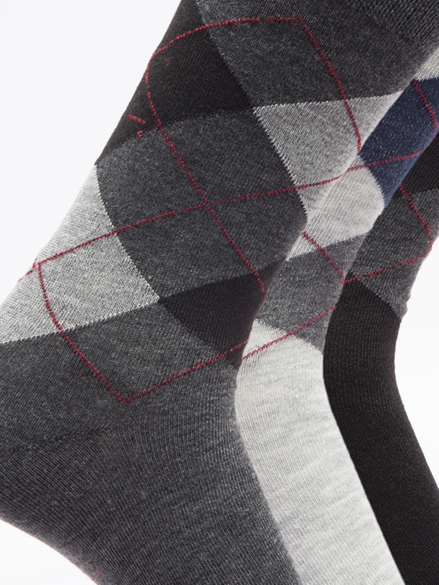 Malana Merino Men's Grey Patterned Calf-Lengh Cotton Socks (Pack of 3) Black,Dark Grey,Grey