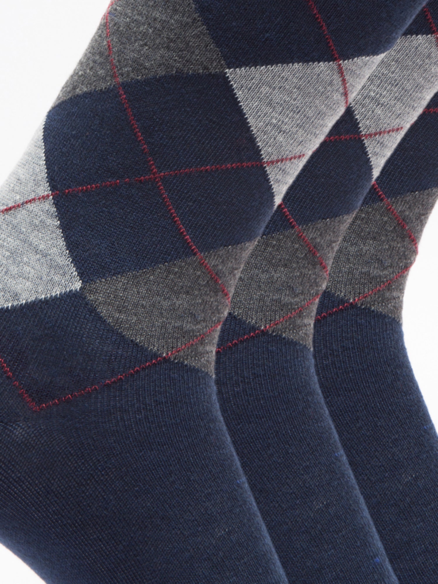 Malana Merino Men's Grey Patterned Calf-Lengh Cotton Socks (Pack of 3) Navy Blue