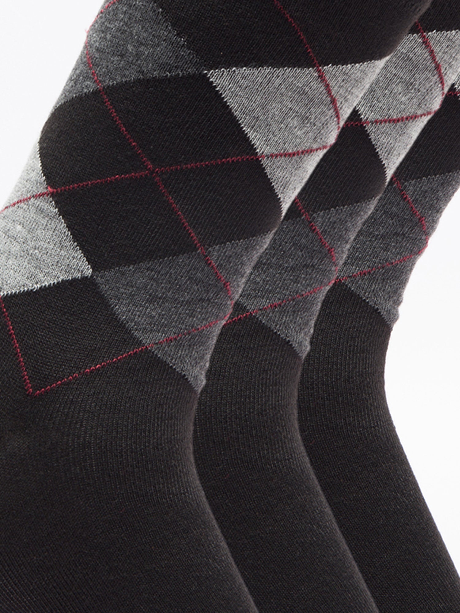 Malana Merino Men's Grey Patterned Calf-Lengh Cotton Socks (Pack of 3) Black