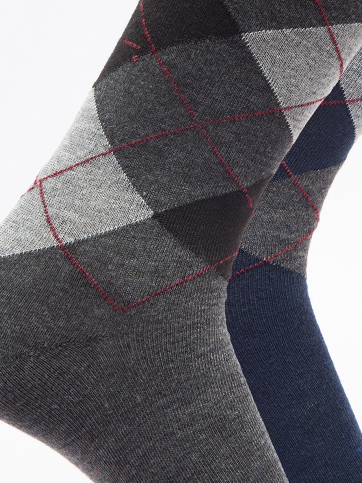 Malana Merino Men's Grey Patterned Calf-Lengh Cotton Socks (Pack of 2) Black,Navy Blue