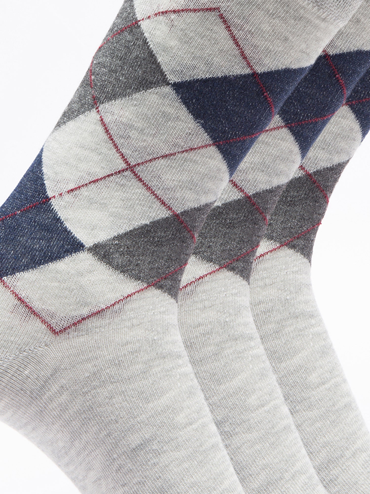 Malana Merino Men's Grey Patterned Calf-Lengh Cotton Socks (Pack of 3) Grey