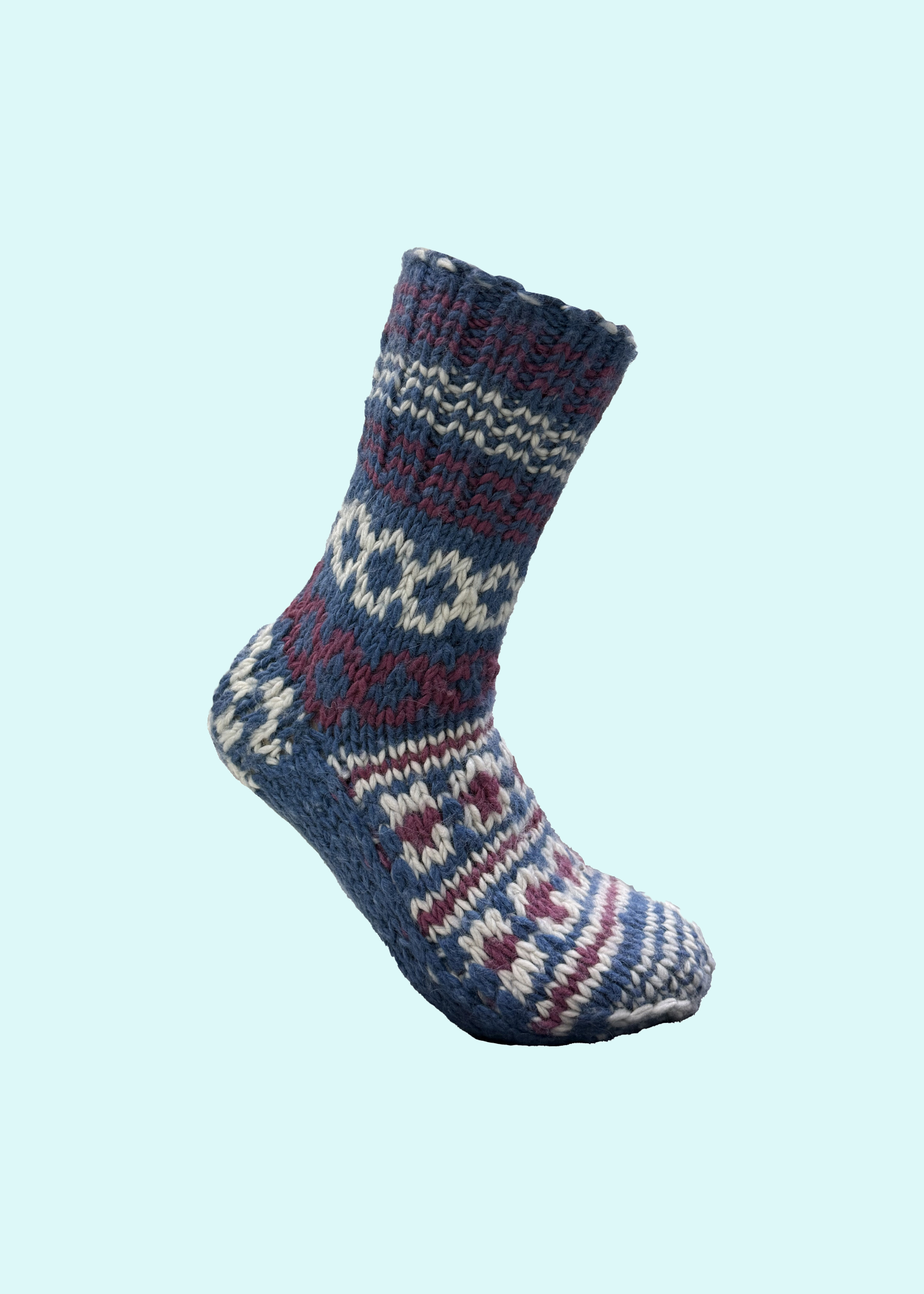 Malana Merino Blue Colour Hand Made Solid Soft & Woolen Cozy Knitted Winter Thick Warm Socks (Without Thumb) for Women Girls