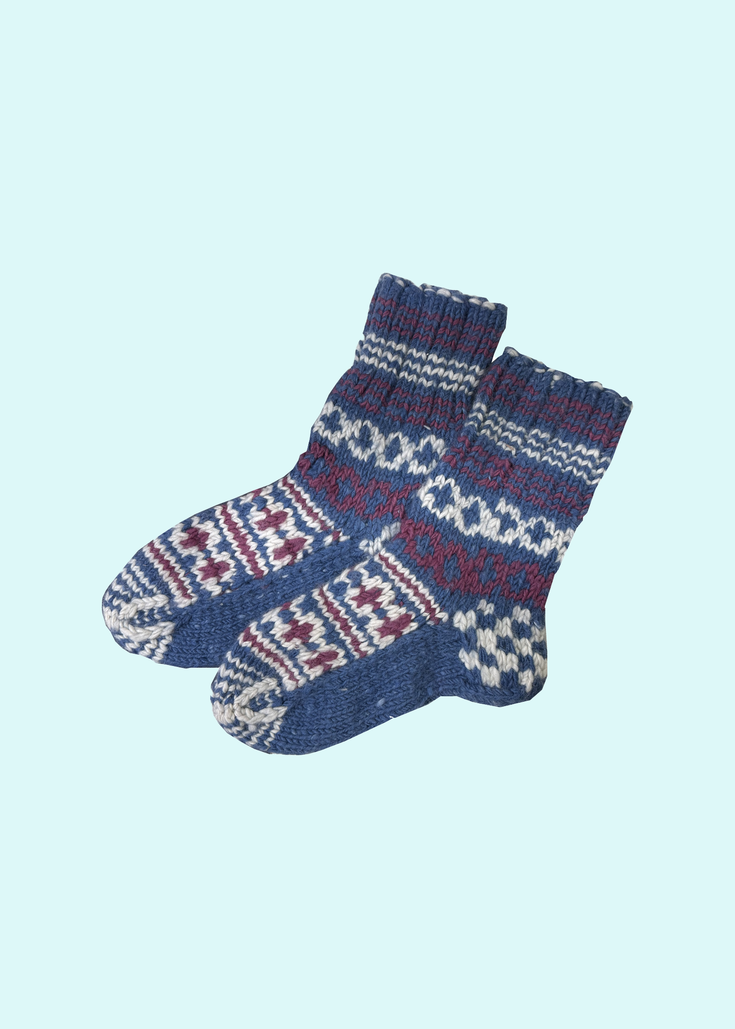Malana Merino Blue Colour Hand Made Solid Soft & Woolen Cozy Knitted Winter Thick Warm Socks (Without Thumb) for Women Girls