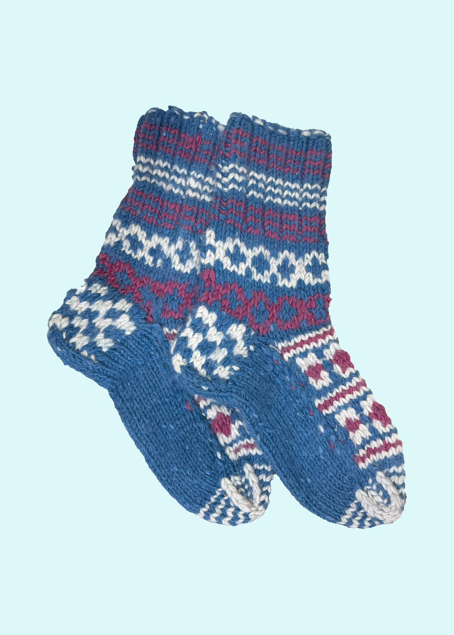 Malana Merino Blue Colour Hand Made Solid Soft & Woolen Cozy Knitted Winter Thick Warm Socks (Without Thumb) for Women Girls