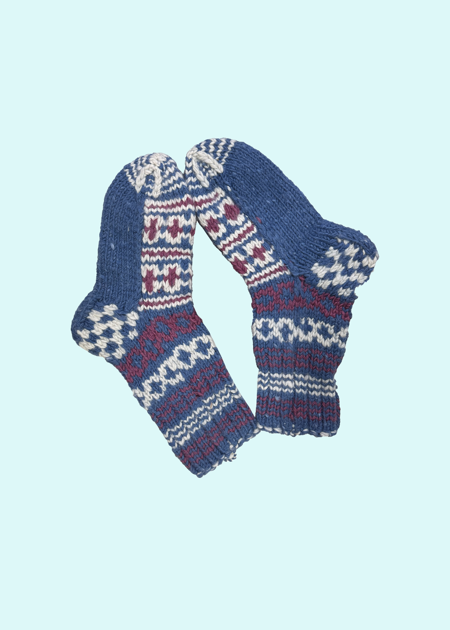 Malana Merino Blue Colour Hand Made Solid Soft & Woolen Cozy Knitted Winter Thick Warm Socks (Without Thumb) for Women Girls