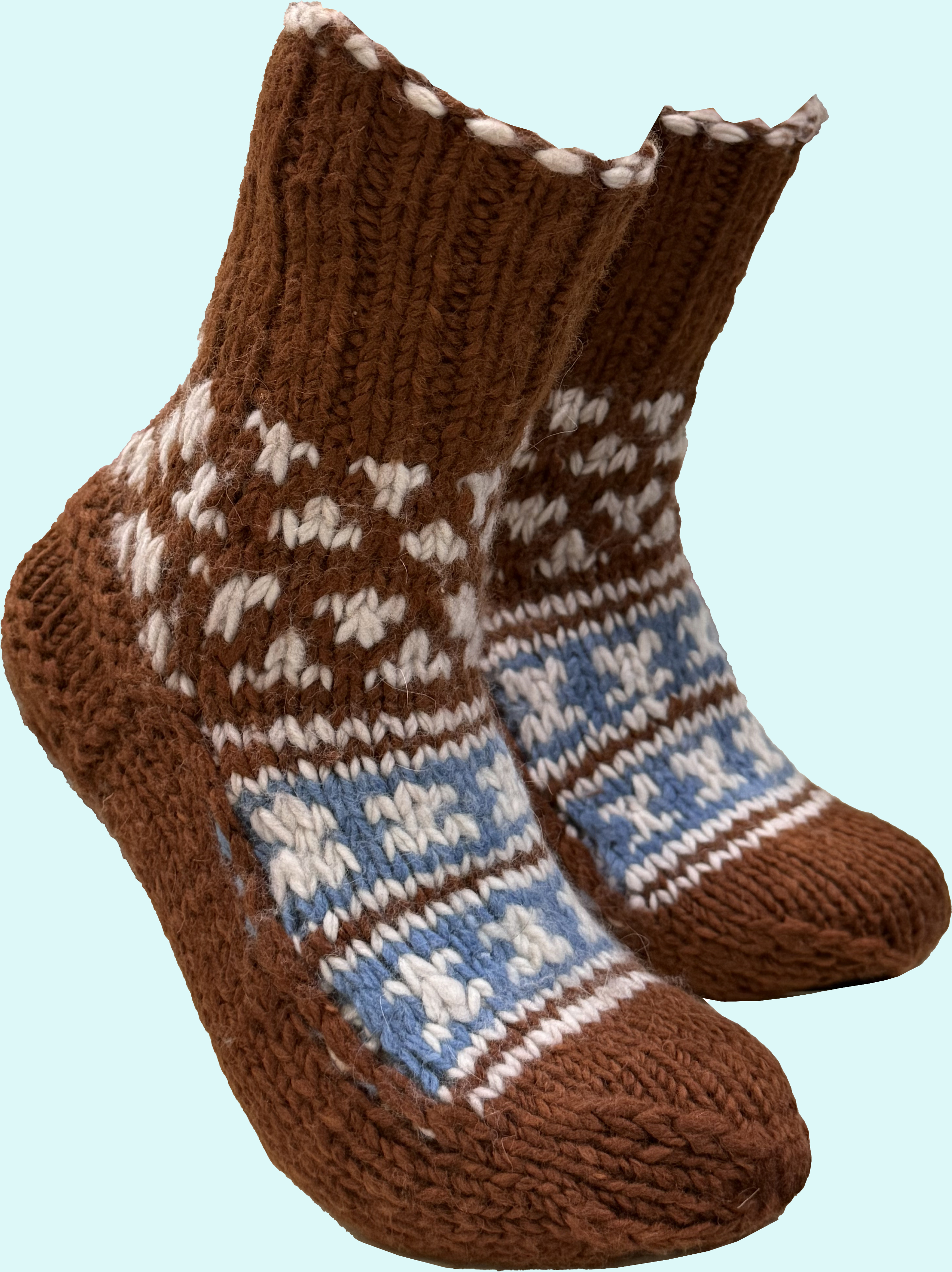 Malana Merino Brown Colour Hand Made Solid Soft & Woolen Cozy Knitted Winter Thick Warm Socks (Without Thumb) for Women Girls