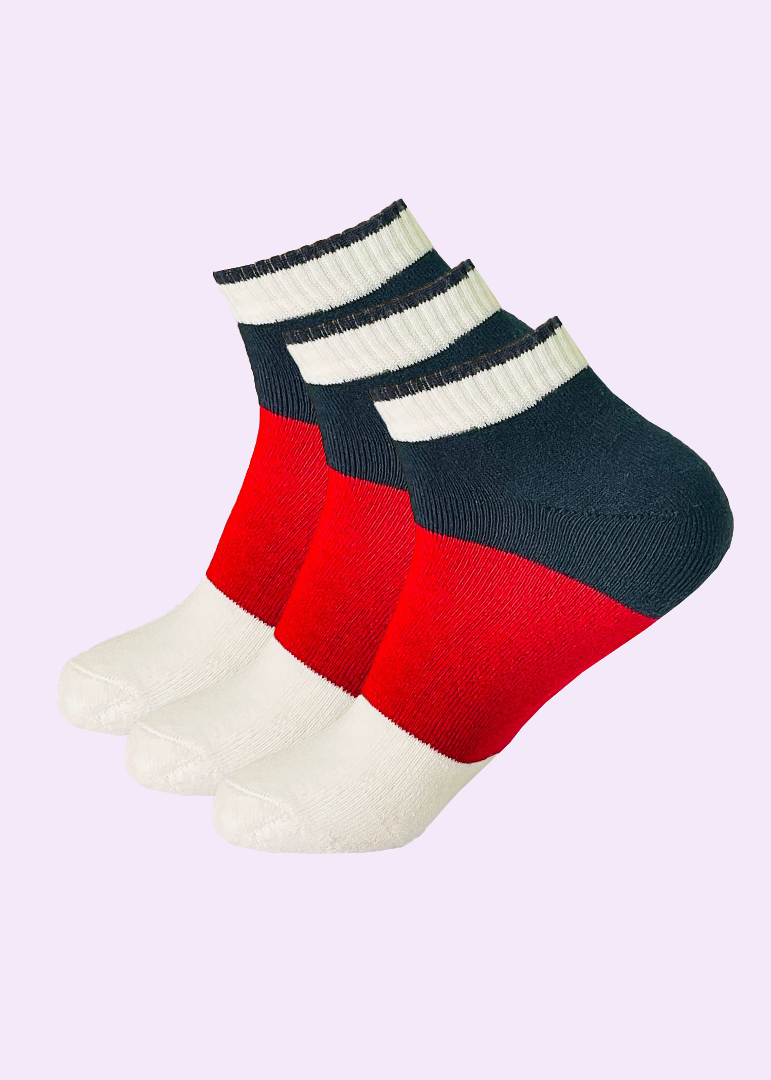 Malana Merino Sneaker Length Red & Blue Sports/Gym Socks for Men \ Made With Cotton & Spandex (Pack of 3)