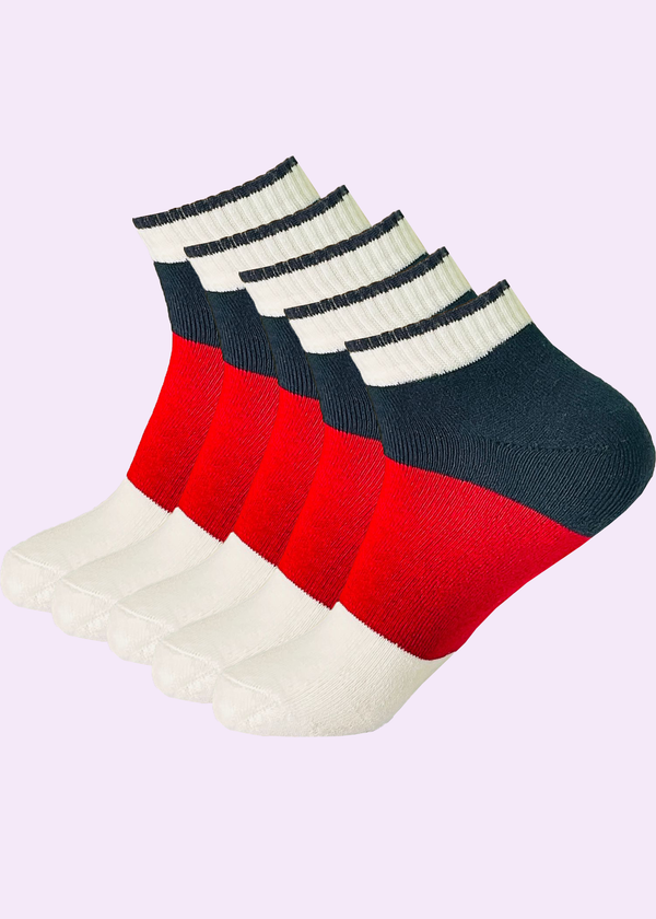 Malana Merino Sneaker Length Red & Blue Sports/Gym Socks for Men \ Made With Cotton & Spandex (Pack of 5)