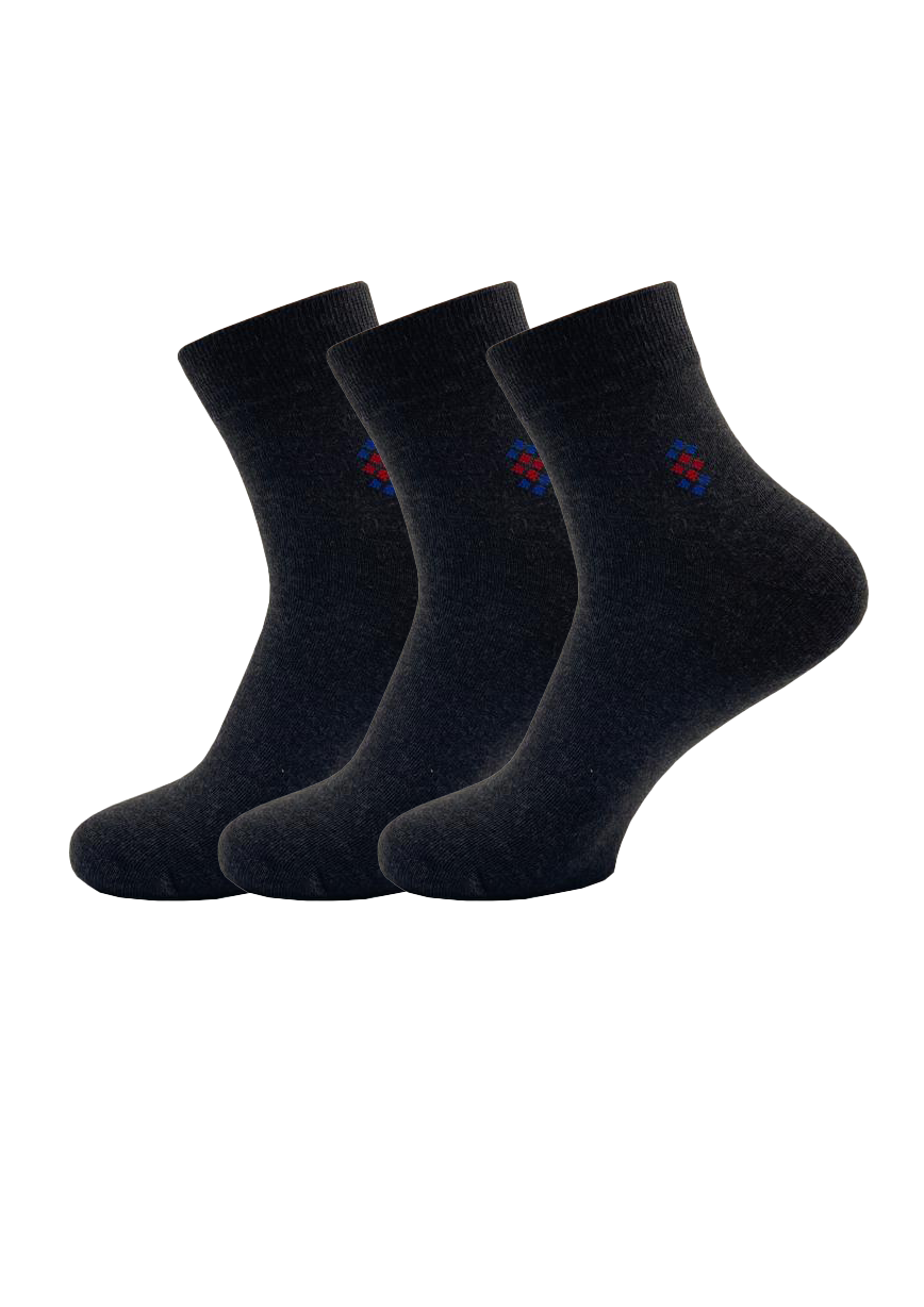 Malana Merino Dark Grey Colour Ankle Length Socks (Pack Of 3)