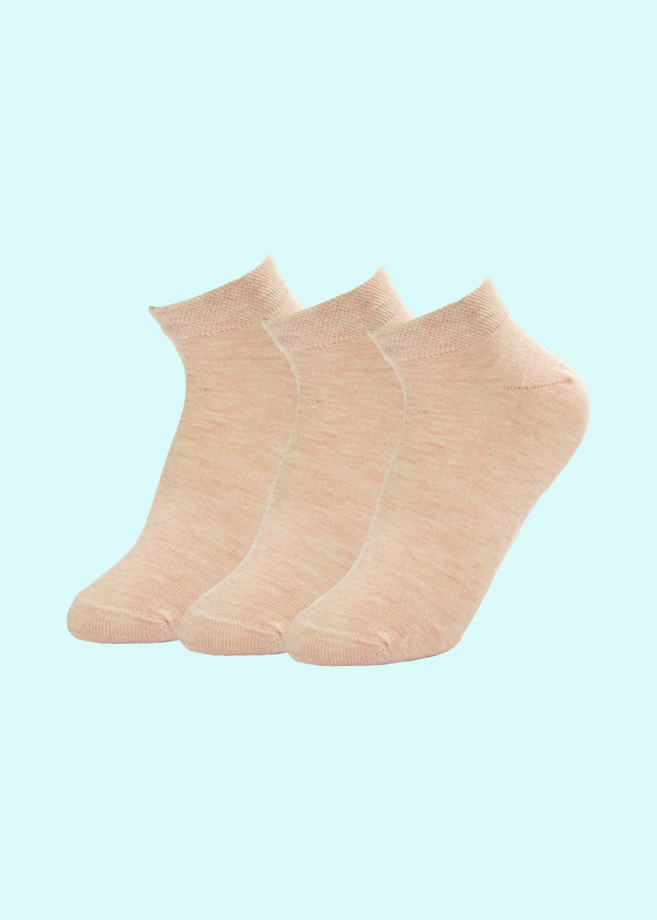 Malana Merino Ankle Socks for Women Made With Premium Cotton. Solid Peach Extra Softness, Anti Odour & Anti Bacterial - Free Size (Pack of 3)