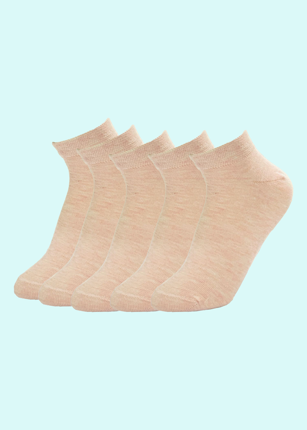 Malana Merino Ankle Socks for Women Made With Premium Cotton. Solid Peach Extra Softness, Anti Odour & Anti Bacterial - Free Size (Pack of 5)