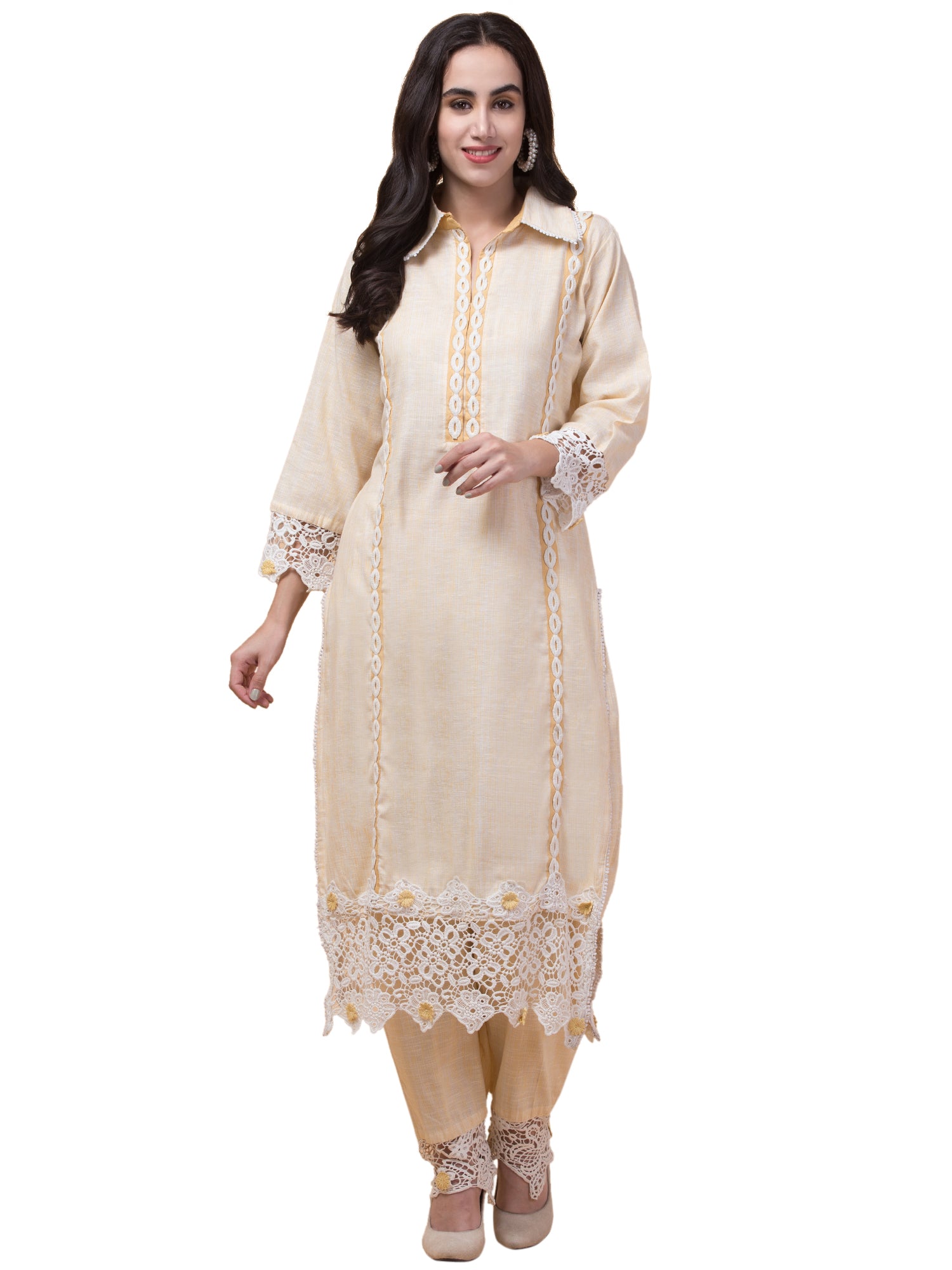 Malana Merino Women's Pakistani Beige 3 Pcs Suit with Dupatta
