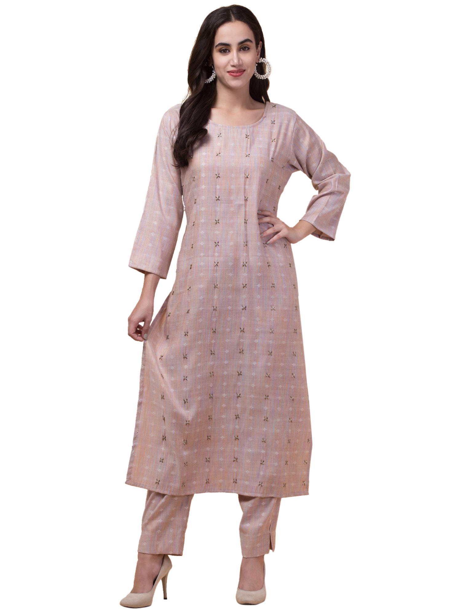 Malana Merino Women's Salwar Suits Set Peach (With Dupatta)