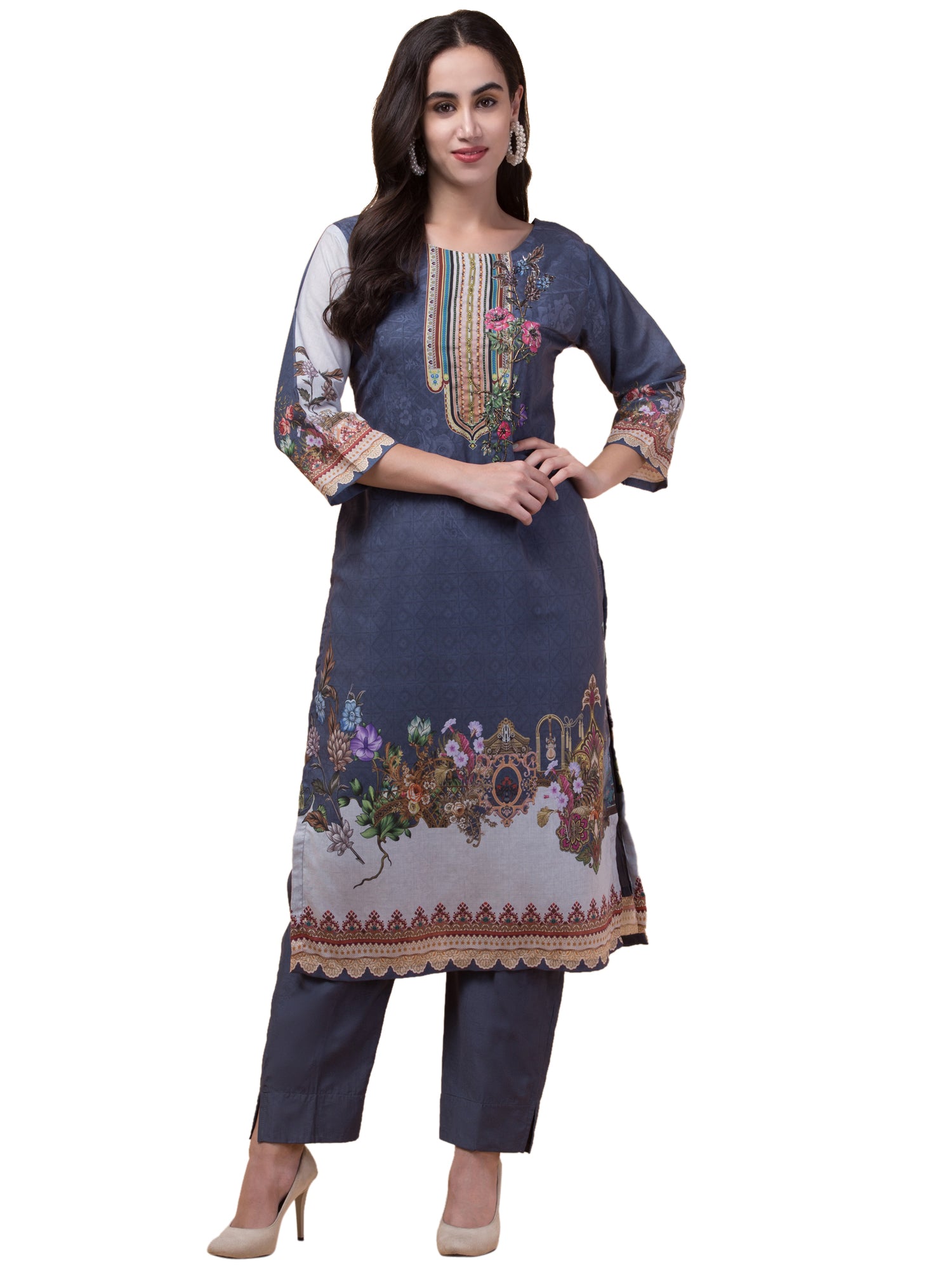 Malana Merino Women's Pakistani Dark Grey Salwar Suit with Dupatta