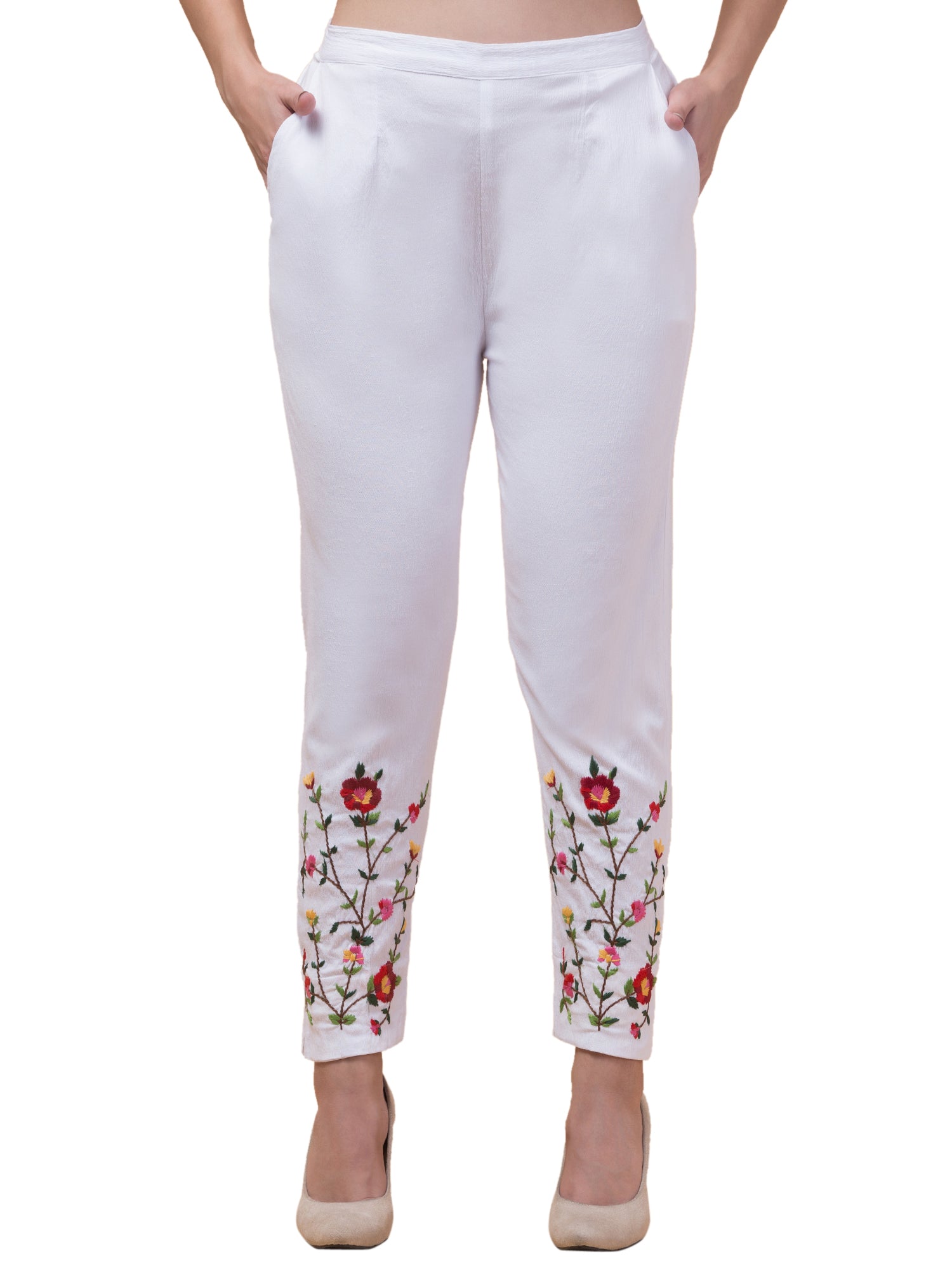 Malana Merino White Women/Girl's Embrodiry Pant / Lower